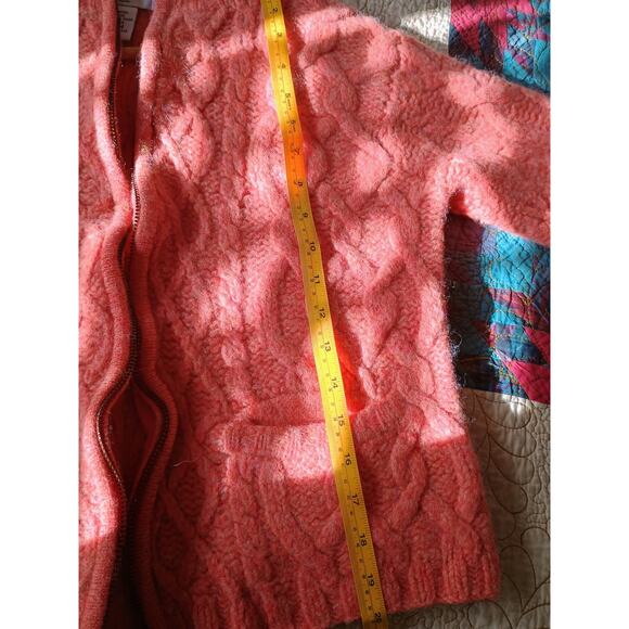 Hand Knit Wool Cable Knit Full Zip Sweater Sarah Spencer women's medium petite - Picture 13 of 15